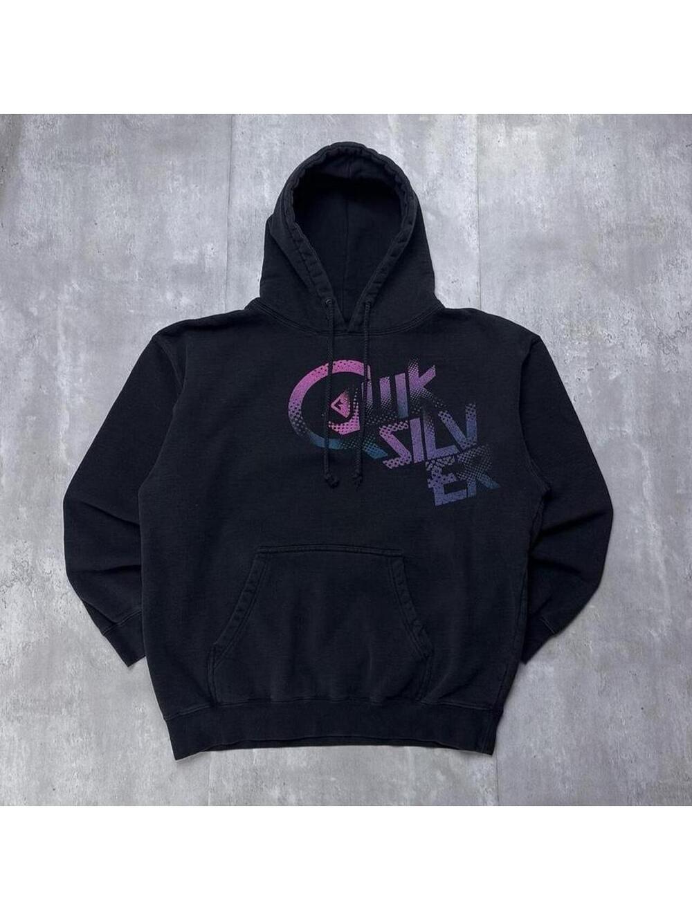 Y2K Black Quiksilver Surf Grunge Boxy Skater Hoodie